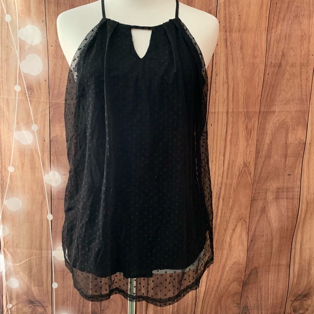 Miami Black Swiss Dots Sheer Halter Style Tank Top‎ Womens XS NWT